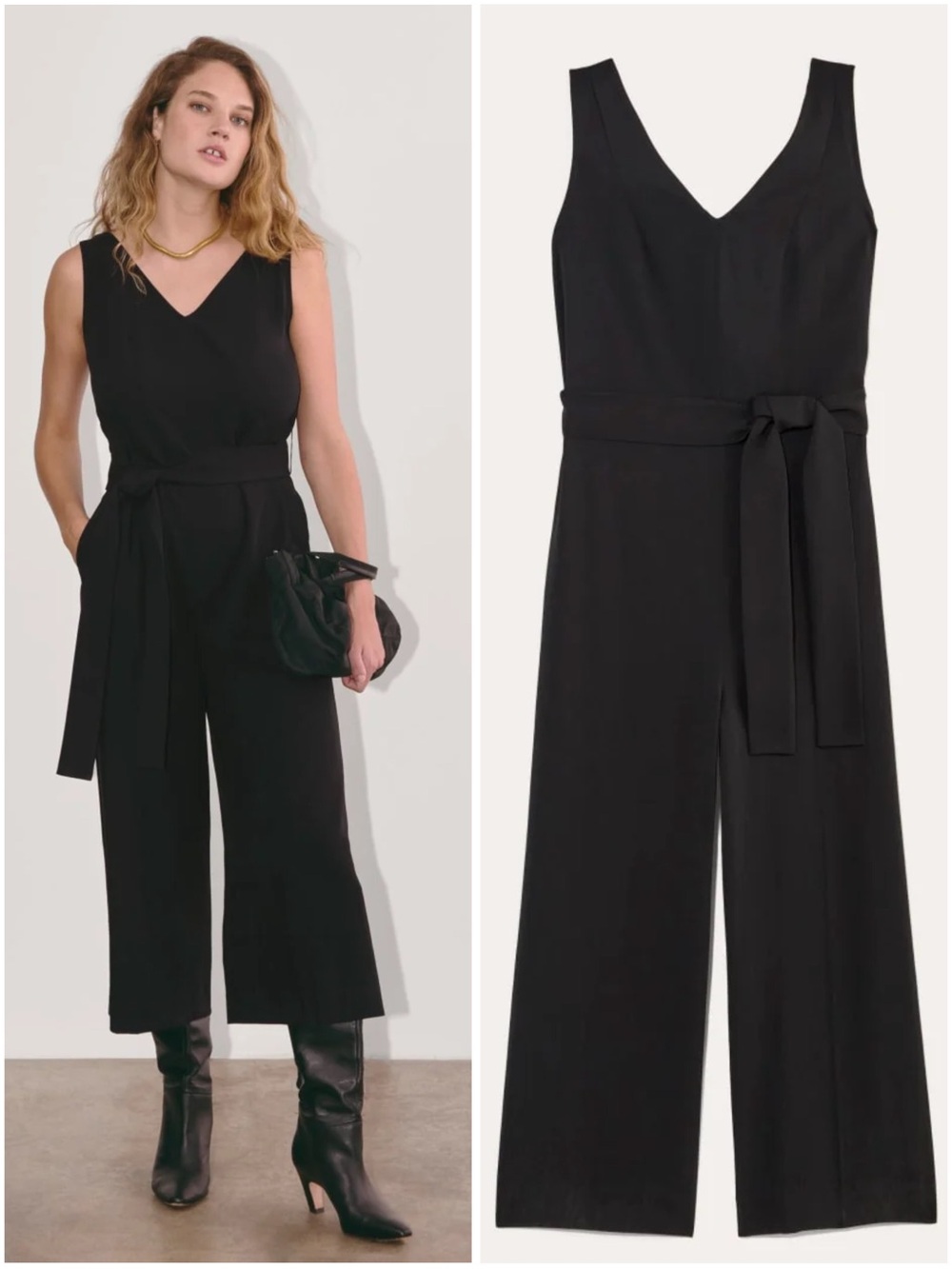 Everlane The Ultimate Jumpsuit Black V Neck Sleeveless Wide Leg Size 16 NWT